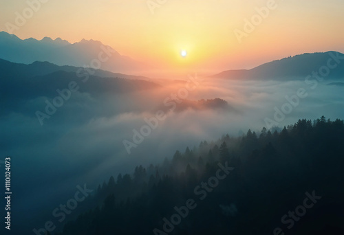 Wallpaper Mural  Fog and mountains in the morning high angle form drone Torontodigital.ca