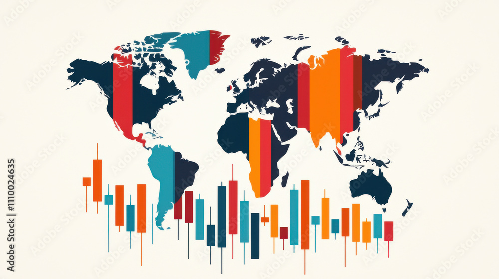 Obraz premium Global trading world map with stock prices in vibrant colors
