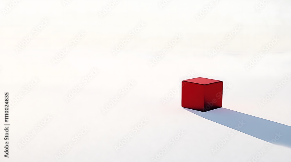 Red Cube Casts Shadow On White Surface