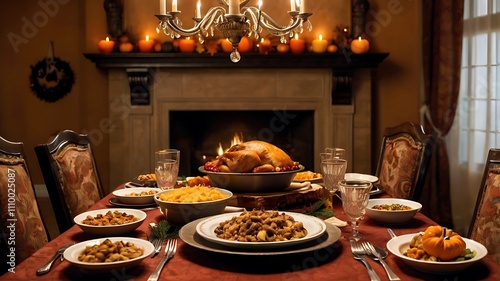 Family Thanksgiving Dinner Table with Festive Autumn Decor