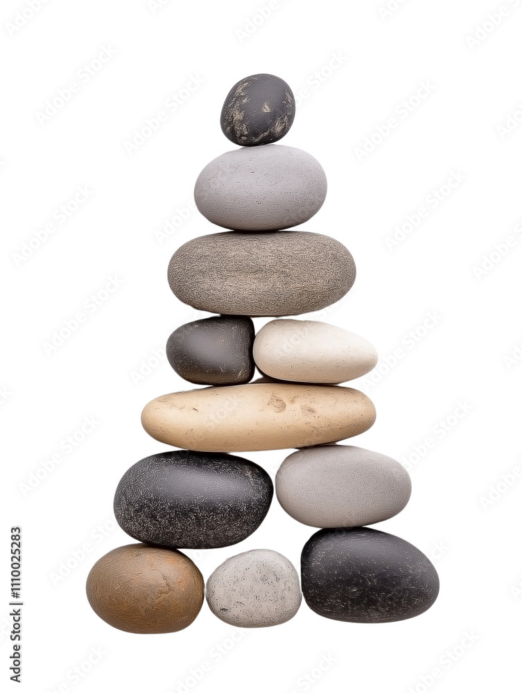 Christmas tree made from smooth, rounded stone pebbles stacked in a triangular formation. The pebbles vary in size and color, from light gray to charcoal Christmas tree made from smooth, rounded stone pebbles stacked in a triangular formation. The pebbles vary in size and color, from light gray to charcoal