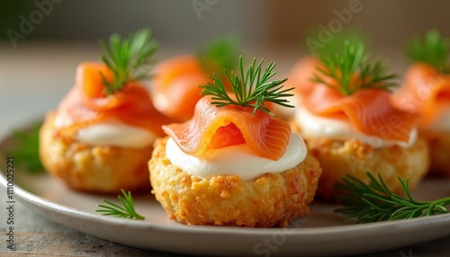 Delicious smoked salmon toppings on a baked pastry