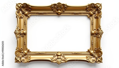 Gilded ornate picture frame on white background