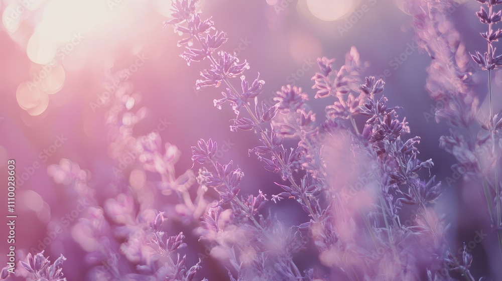 Elegant viewpoint of lavender blooms at sunset a soft purple gradient in nature's tranquility Elegant viewpoint of lavender blooms at sunset a soft purple gradient in nature's tranquility