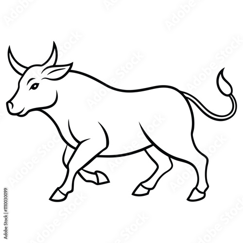Running Ox Line art Vector Illustration