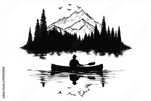 Canoe boat silhouette vector art illustration