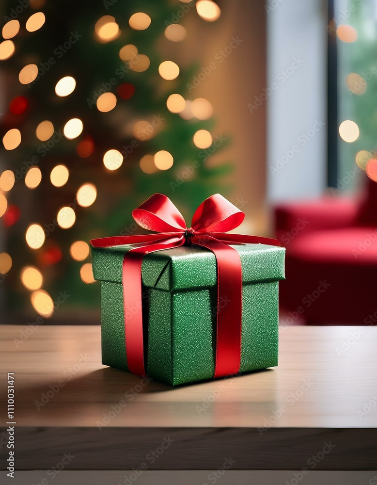 シンプルなクリスマスギフトボックスがテーブルに置かれ、赤と緑のリボンが際立つ華やかで温かみのあるクリスマスシーン
シンプルなクリスマスギフトボックスがテーブルに置かれ、赤と緑のリボンが際立つ華やかで温かみのあるクリスマスシーン