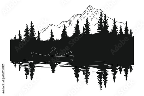 Canoe boat silhouette vector art illustration