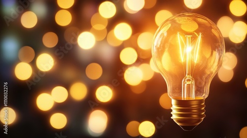 Glowing Light Bulb with Bokeh Background Illuminates Creativity and Innovation