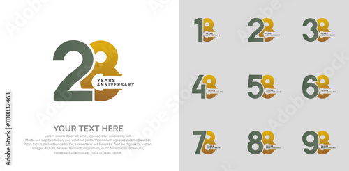 Anniversary logo set vector design, brown and green color for celebration event