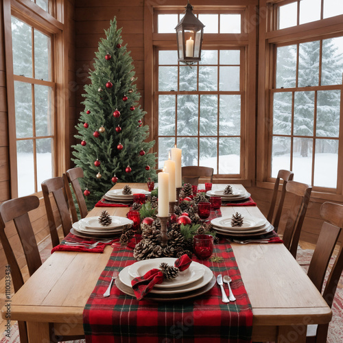 Rustic Holiday Dining: A Cozy Christmas Feast Setting photo