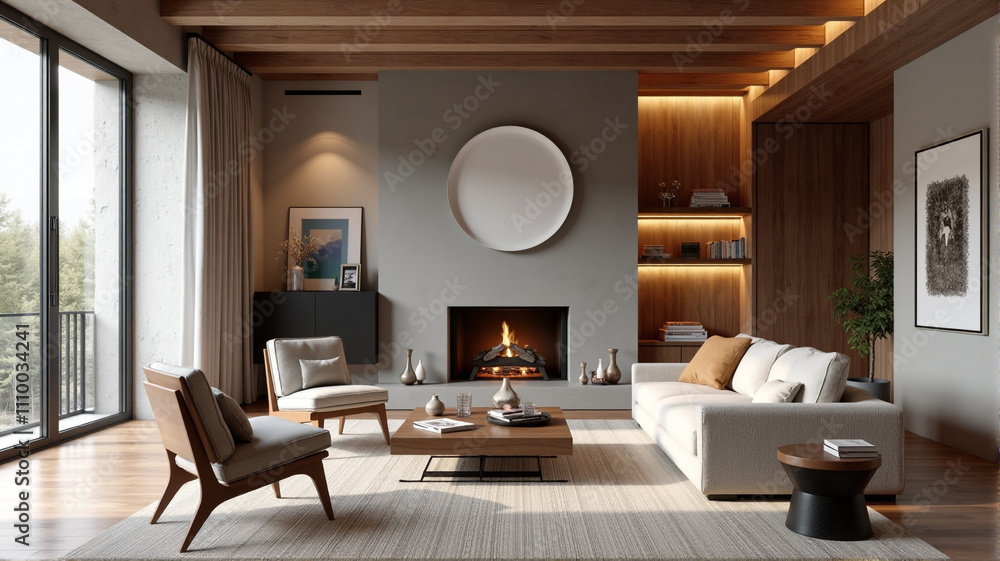 Fototapeta premium living room with fireplace