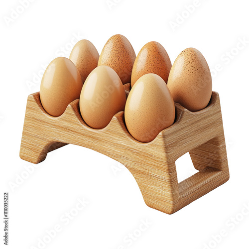 Fresh Eggs in Wooden Holder on Transparent Background photo