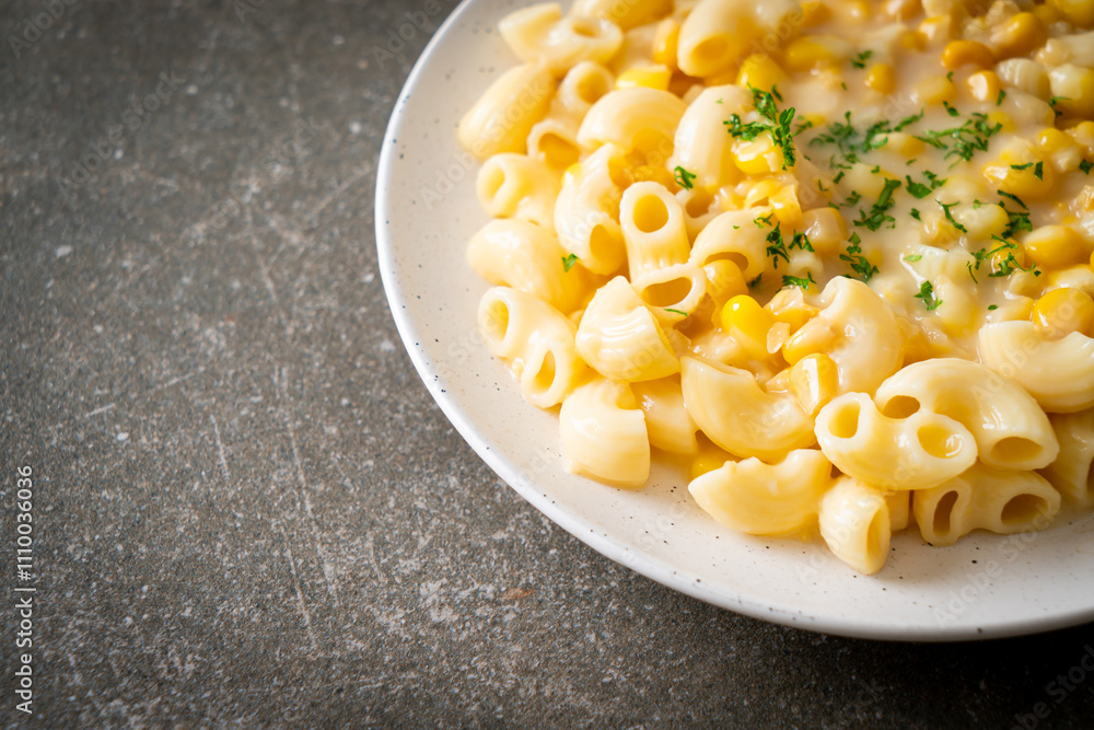 macaroni creamy corn cheese on plate macaroni creamy corn cheese on plate