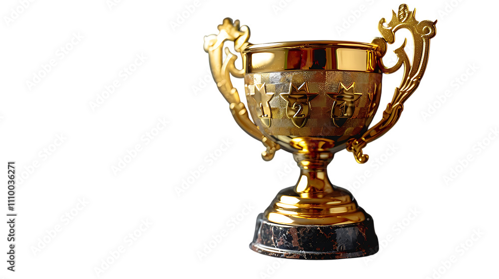Hand holding a golden champion trophy on a transparent background. Hand holding a golden champion trophy on a transparent background.