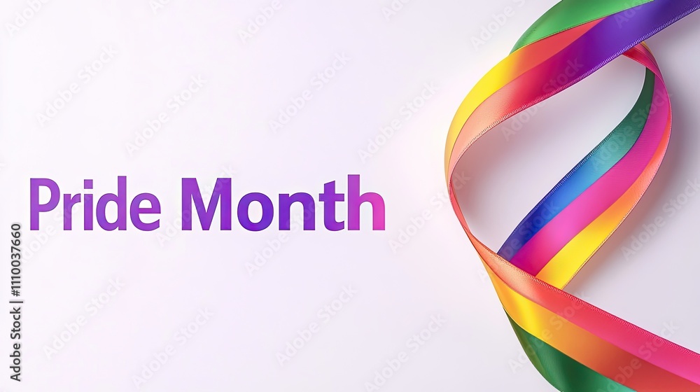 Pride Day-themed rainbow ribbon on a white background with the text Pride Day-themed rainbow ribbon on a white background with the text