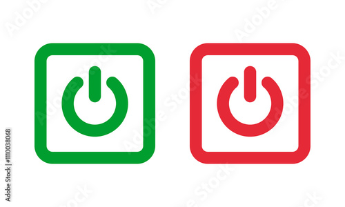 green power on and red power off icons, start stop vector buttons, switch on off pictogram