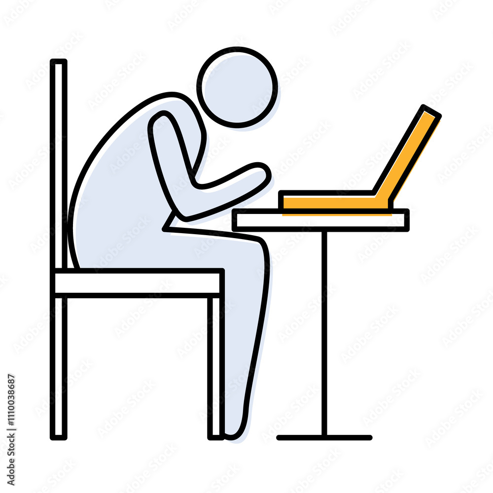 Poor Posture – Person Sitting at Desk Representing Postural Issues Poor Posture – Person Sitting at Desk Representing Postural Issues