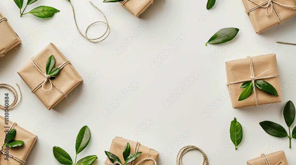 rustic background with gift and small leaves rustic background with gift and small leaves