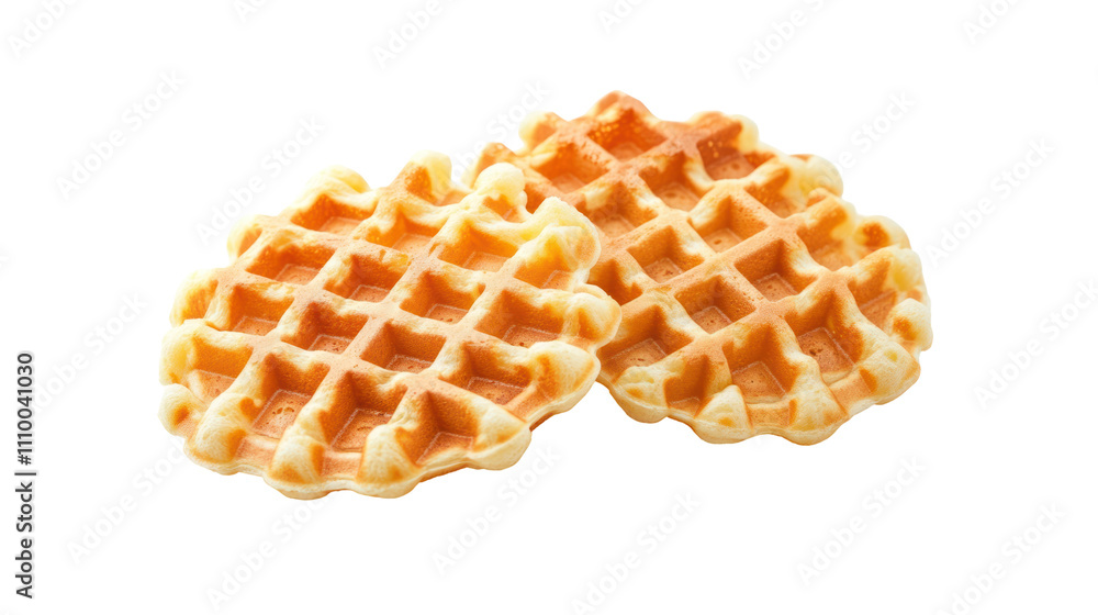 Two golden-brown waffles with a classic grid pattern, perfect for breakfast or dessert. Two golden-brown waffles with a classic grid pattern, perfect for breakfast or dessert.
