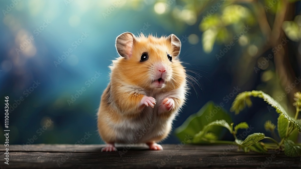 A hamster in the air. A funny flying hamster. Cute little hamster tries to go to the hand, filled with excitement and amazement, on a background of nature, and kept as a pet at hom A hamster in the air. A funny flying hamster. Cute little hamster tries to go to the hand, filled with excitement and amazement, on a background of nature, and kept as a pet at hom