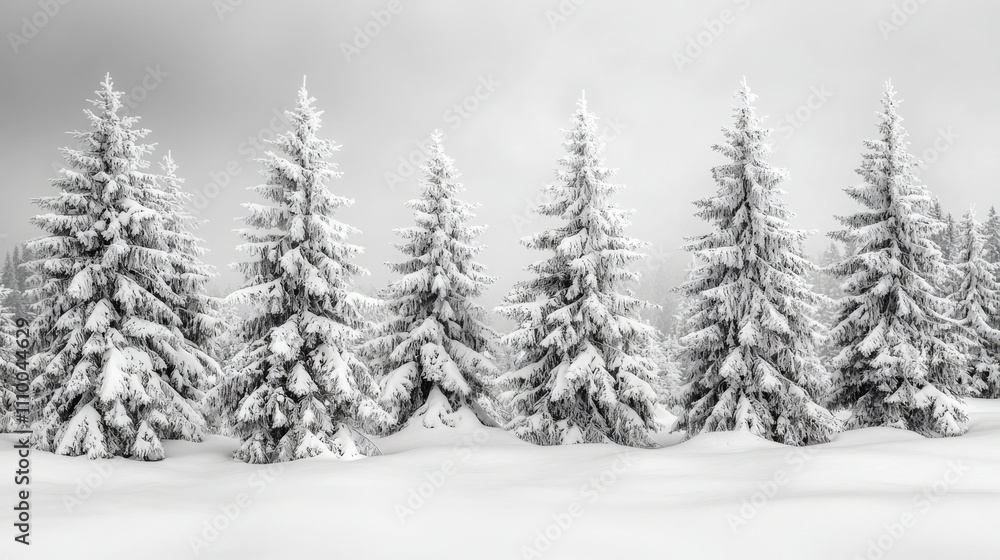 Serene Winter Forest with Tall Pine Trees Serene Winter Forest with Tall Pine Trees