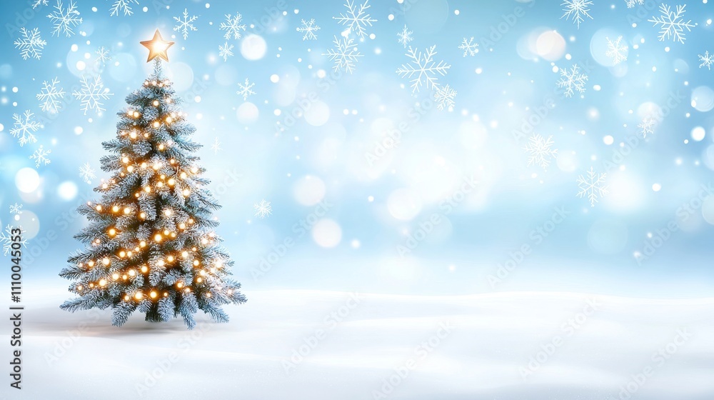Joyful christmas celebration with a christmas tree surrounded by snowflakes in a winter wonderland elevating holiday spirit and cheer Joyful christmas celebration with a christmas tree surrounded by snowflakes in a winter wonderland elevating holiday spirit and cheer