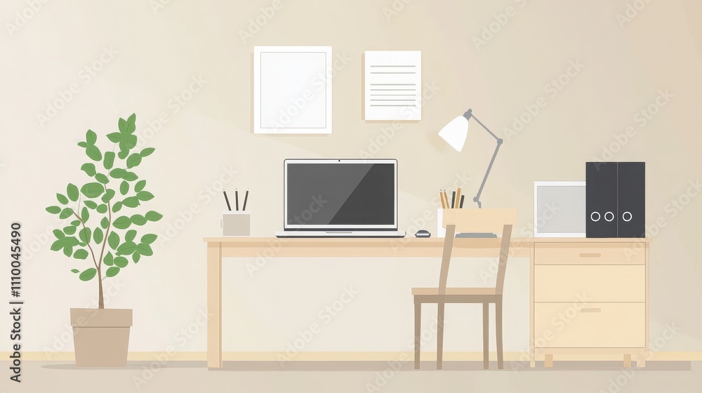 Fototapeta premium Modern Workspace Setup with Plant on Desk