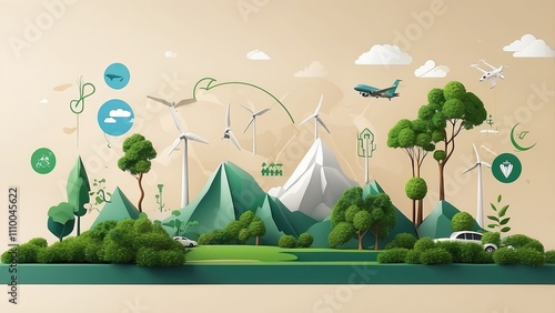 mple backdrop graphic with a sustainable setting and a few flying photo