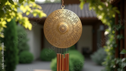 Golden hanging decoration with intricate design photo