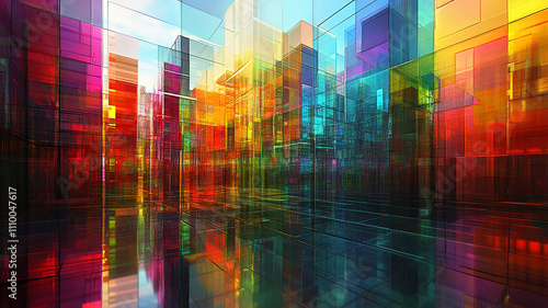 colorful modern interior architectural glass building, abstract modern showcasing a vibrant cityscape with glass architecture, modern glass buildings with shiny glass effects. 