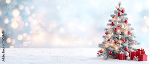 Festive christmas tree display cozy indoor setting holiday decor winter wonderland eye-level view celebrating the spirit of christmas