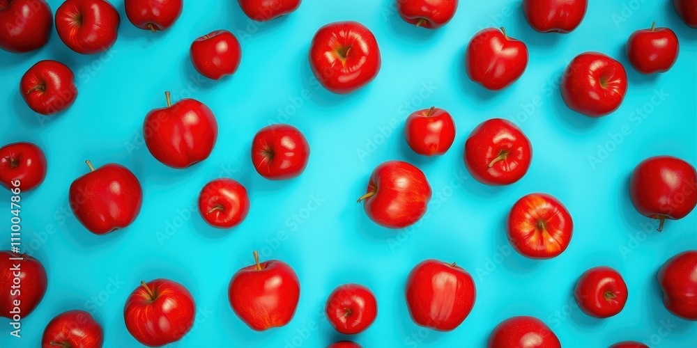 A vibrant pattern of red apples, arranged in a visually appealing composition against a backdrop of bright blue, creating a cheerful and energetic aesthetic. A vibrant pattern of red apples, arranged in a visually appealing composition against a backdrop of bright blue, creating a cheerful and energetic aesthetic.