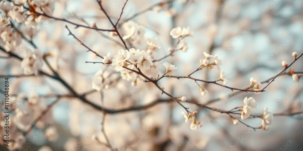 Delicate White Blossoms Gracefully Adorn a Branch Against a Softly Blurred Background of Nature's Palette Delicate White Blossoms Gracefully Adorn a Branch Against a Softly Blurred Background of Nature's Palette