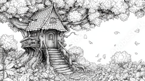 Wallpaper Mural enchanted treehouse coloring book, Enchanted Treehouse Surrounded by Twisting Trees Torontodigital.ca