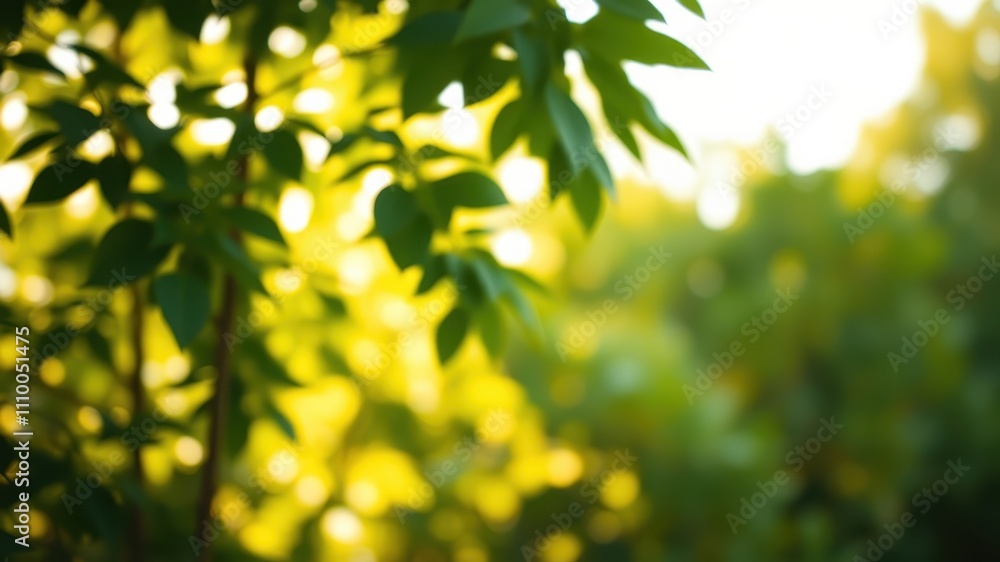 Obraz premium Abstract Blurred Background of Green Leaves and Sunlit Foliage