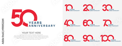 Anniversary logo set vector design, red color for celebration event