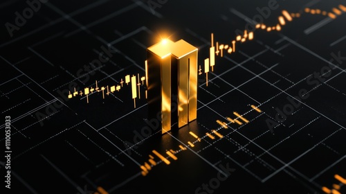 Golden Candlestick Stock Chart with Sunlight: Symbolizing Economic Growth and Opportunity photo