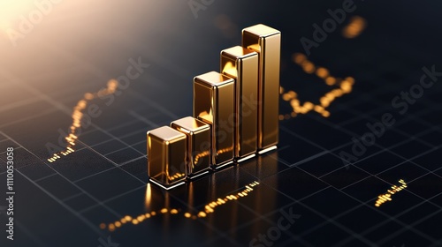 Golden Candlestick Stock Chart with Sunlight: Symbolizing Economic Growth and Opportunity photo