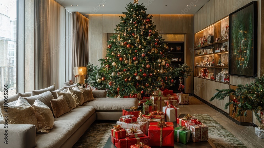 Obraz premium Modern Festive Home Decorated for Christmas