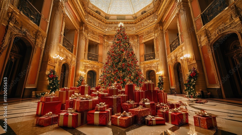Fototapeta premium Grand Hall with High Ceiling and Christmas Decor