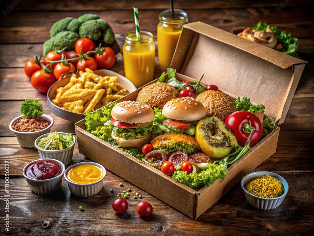 Cardboard Box Mockup Food Photography, Square Box with Handle, Food Packaging Design Cardboard Box Mockup Food Photography, Square Box with Handle, Food Packaging Design