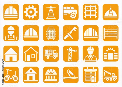 Construction Glyph Pictogram Symbols - Rule of Thirds Illustration Set