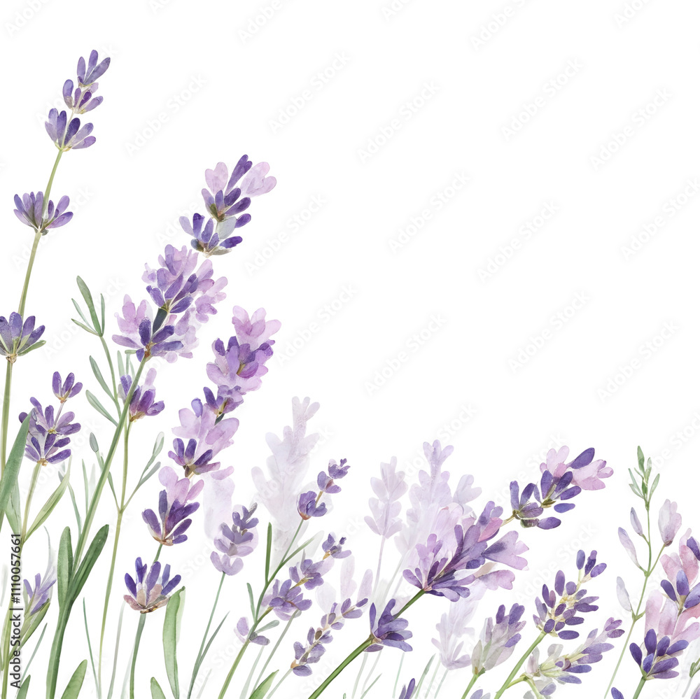 Naklejka premium Watercolor Lavender Flowers Botanical Illustration, Purple Blooms, Floral Design