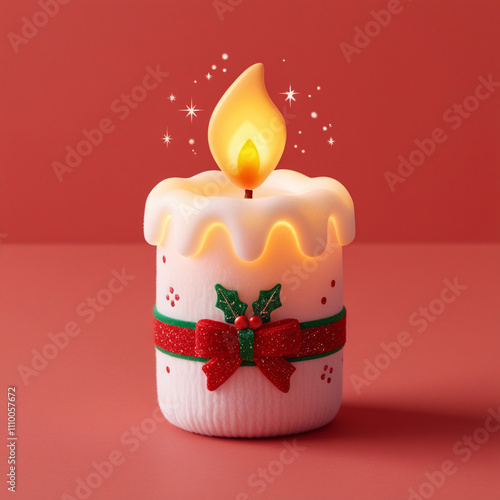 burning candle on a red background