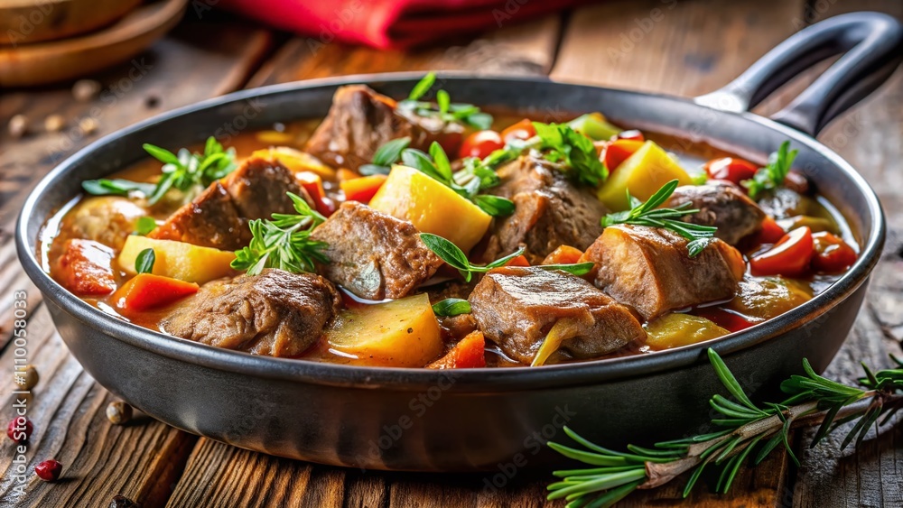 Hearty Meat Stew with Potatoes and Herbs - Delicious Dish Hearty Meat Stew with Potatoes and Herbs - Delicious Dish