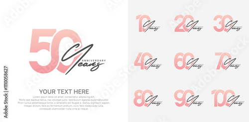 Anniversary logo set vector design, pink color for celebration event