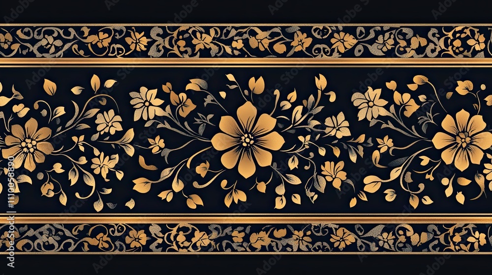 Elegant Gold Floral Design On Black Background Elegant Gold Floral Design On Black Background