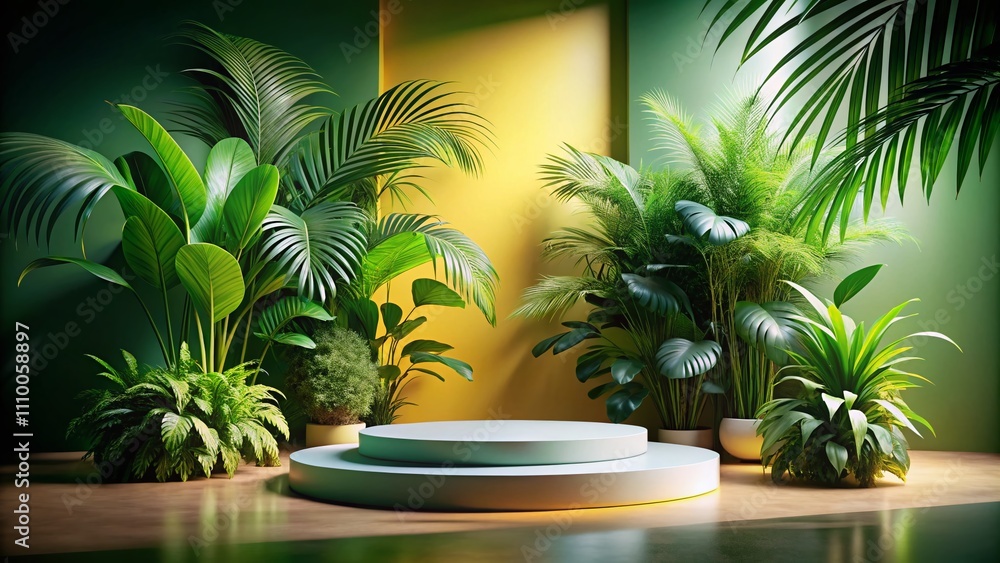 Minimalist Tropical Interior, Long Exposure, Round Platform, AI Art Minimalist Tropical Interior, Long Exposure, Round Platform, AI Art