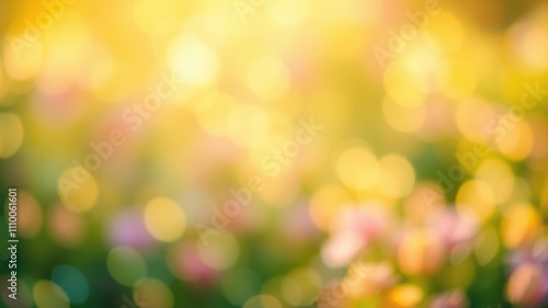 Naklejka A soft, blurred background with a warm, golden glow and a hint of green, perfect for adding a touch of nature to your designs.
